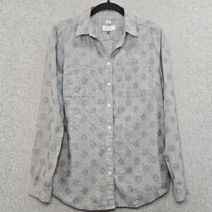 Ann Taylor LOFT The Softened Shirt Blue Gray Pinstripes Dots Women's‎ Size M